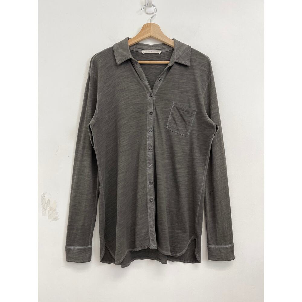 Peruvian Connection Jersey Flamé Slub Knit Soft Cotton Button Down Shirt - Large